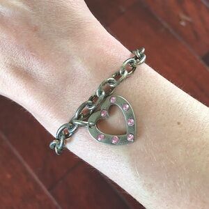 Pink Rhinestone Heart Charm Bracelet